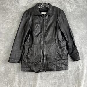 Pelle Studio Genuine Leather Jacket Womens L/XL Black Faux Fur Lining